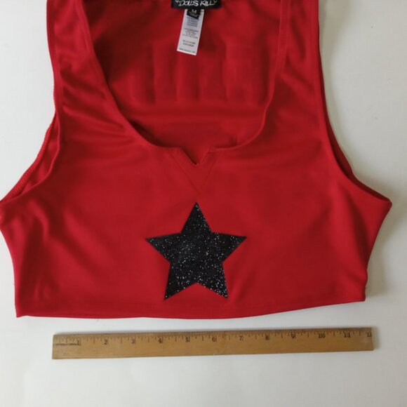 DOLLS KILL Womens Med Derby 666 Cheerleader Halloween Red Crop Tank Top Shirt - Picture 3 of 9